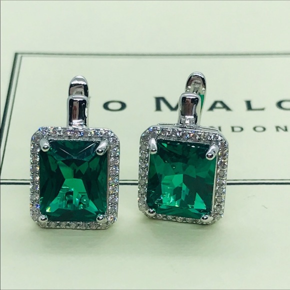 Emerald Sterling Silver Earrings - Picture 2 of 7
